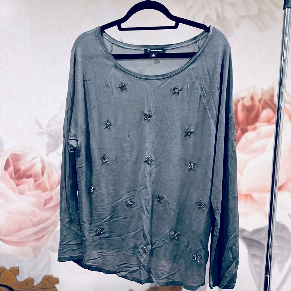 Sequin Star, Long Sleeve, T-Shirt, New, Grey, Large, Inc
